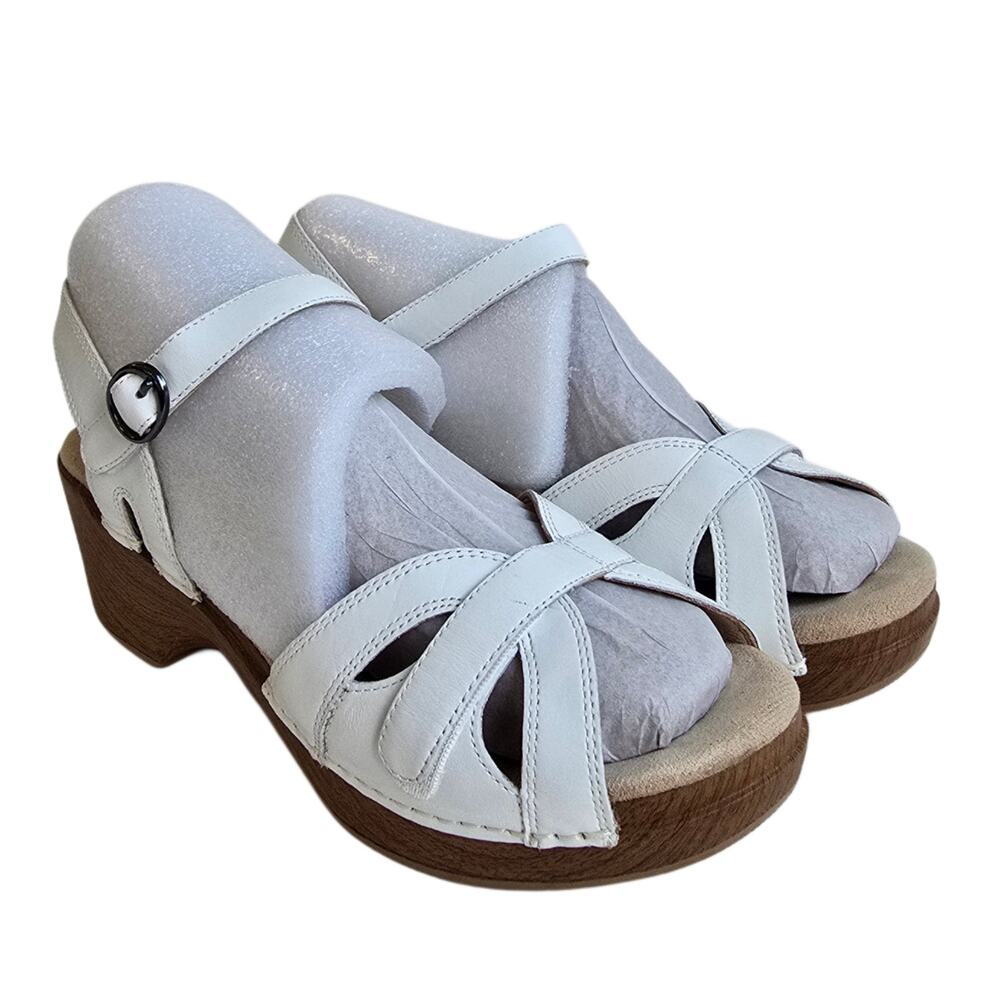 White Sandals Dansko Season Size 9.5-10 EU 40 Leather Platform Clog Ankle Strap - Picture 2 of 14